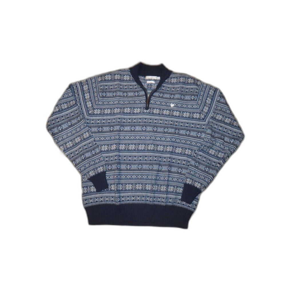 Peter Millar Wool Blend Gray FairIsle 1/4 Zip Snowflake  Nordic Sweater Medium